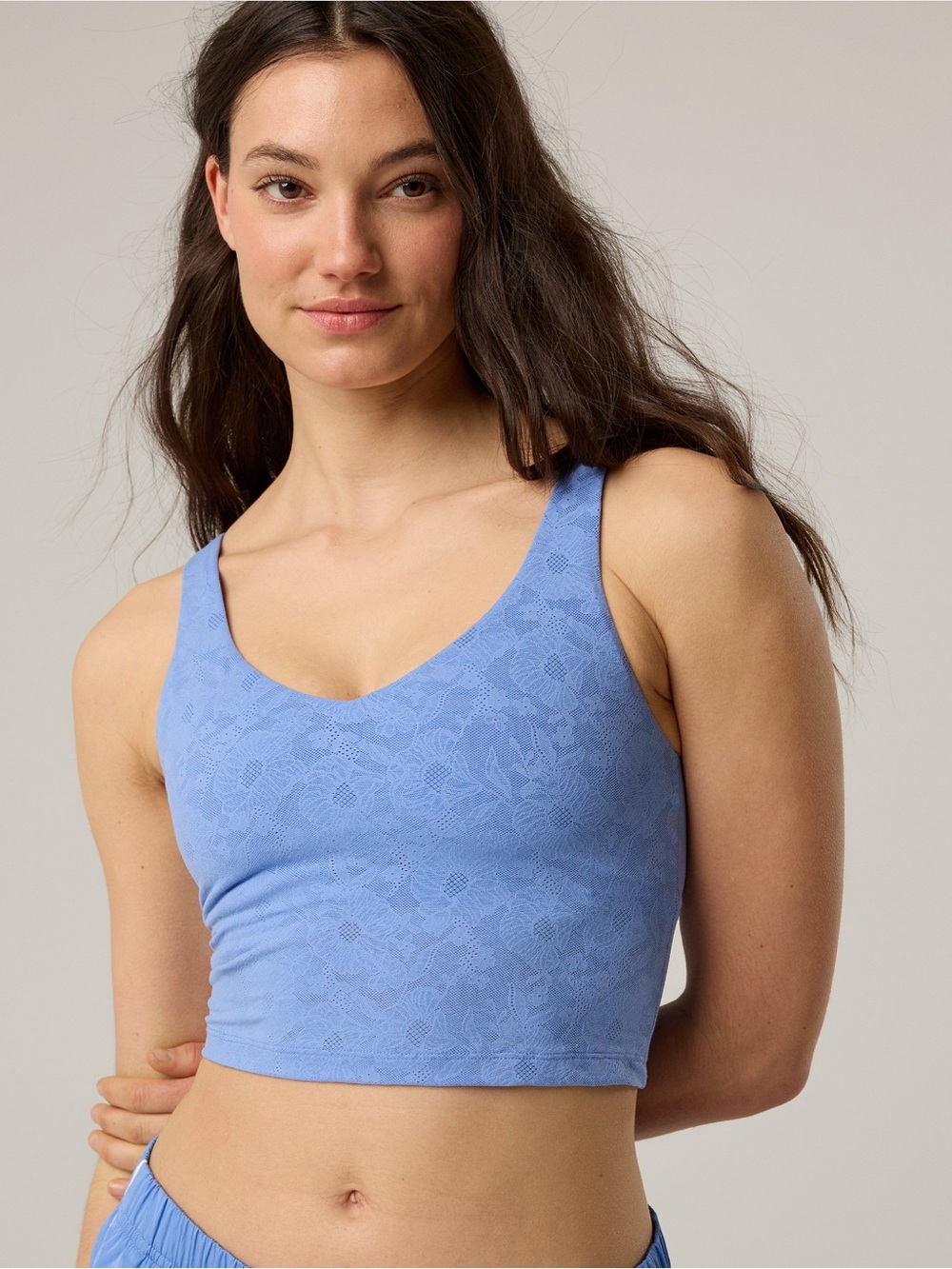 OFFLINE By Aerie Lace Low Key Longline Sports Bra laundry blue large NWT